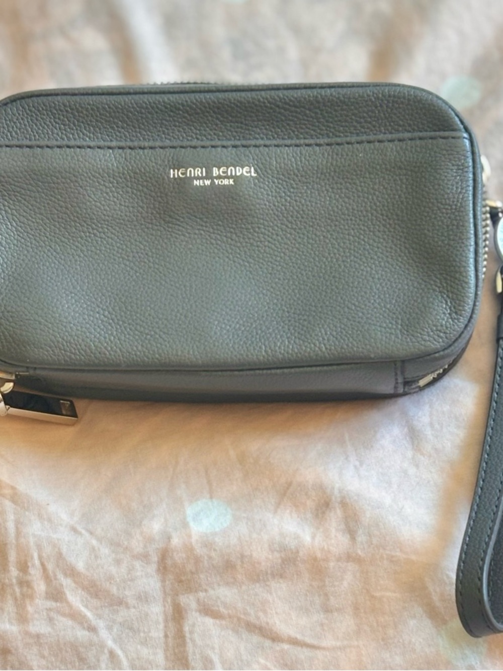 Henri Bendel Gray Pebbled Leather Wristlet Pouch